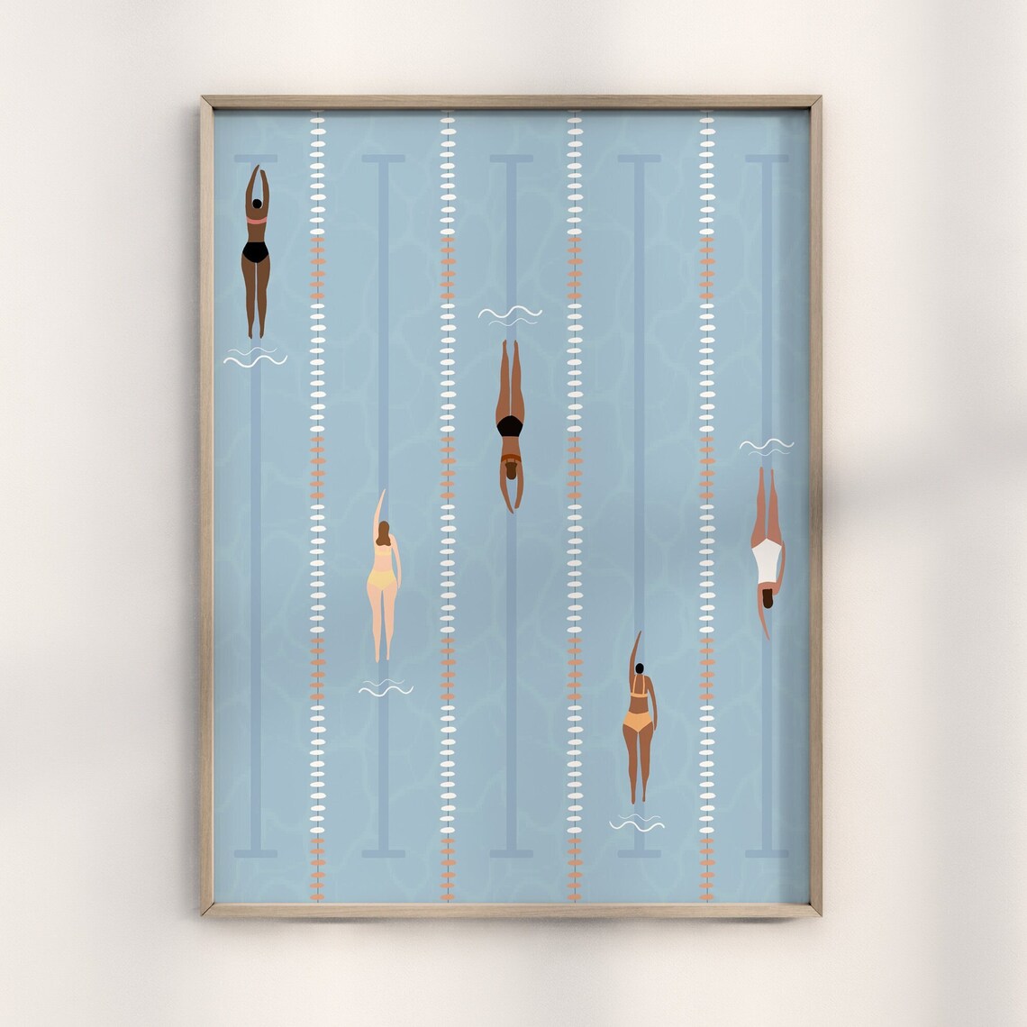 Tiny Swimmers Art Print, Minimalist Beach House Decor
