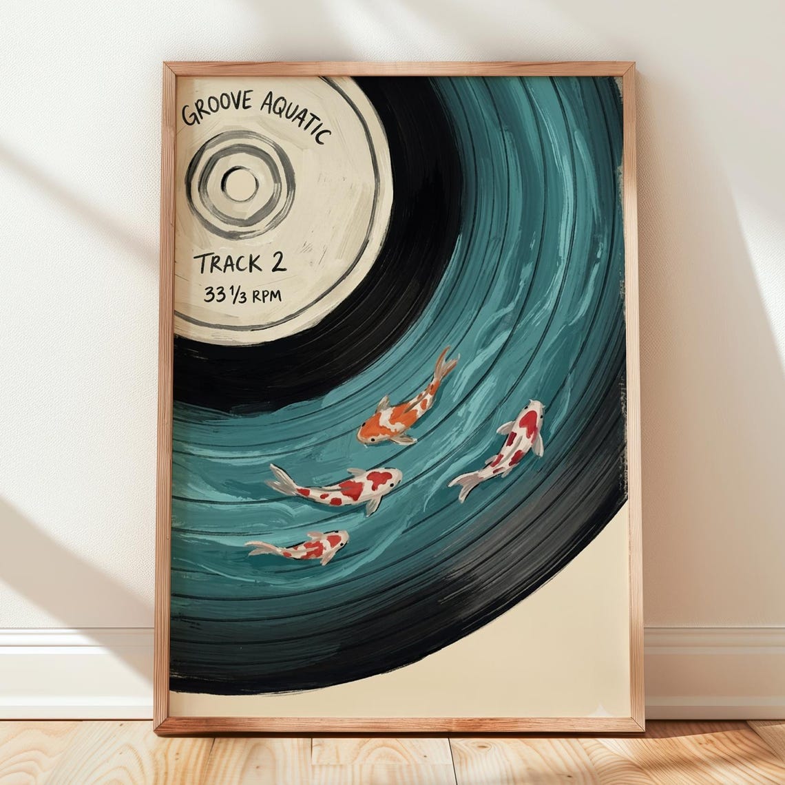 Vinyl Record Wall Art Print Surreal Music Lover Gift Koi Fish Decor