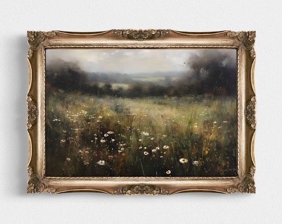 Wildflower Landscape Oil Painting, French Country Art Print