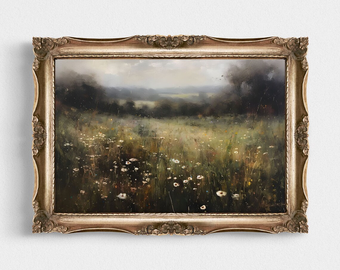 Wildflower Landscape Oil Painting, French Country Art Print