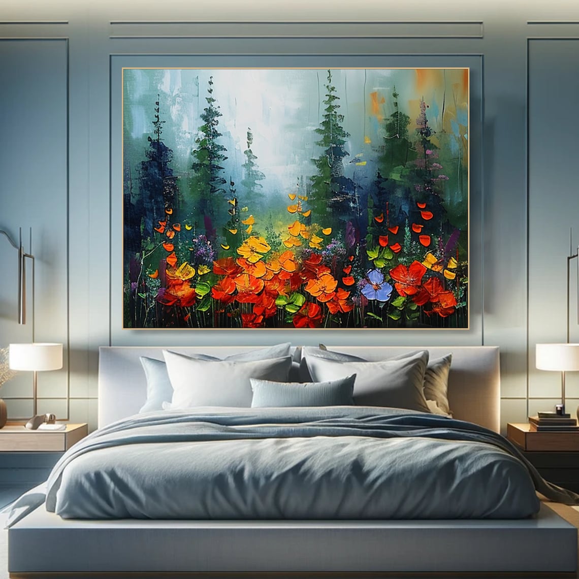 Colorful Flowergreen Tree Painting, Tranquil Forest Art Print - Image 5