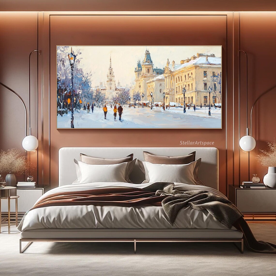 Snowy European Old Town Street Winter Cityscape Painting Art Poster - Image 2