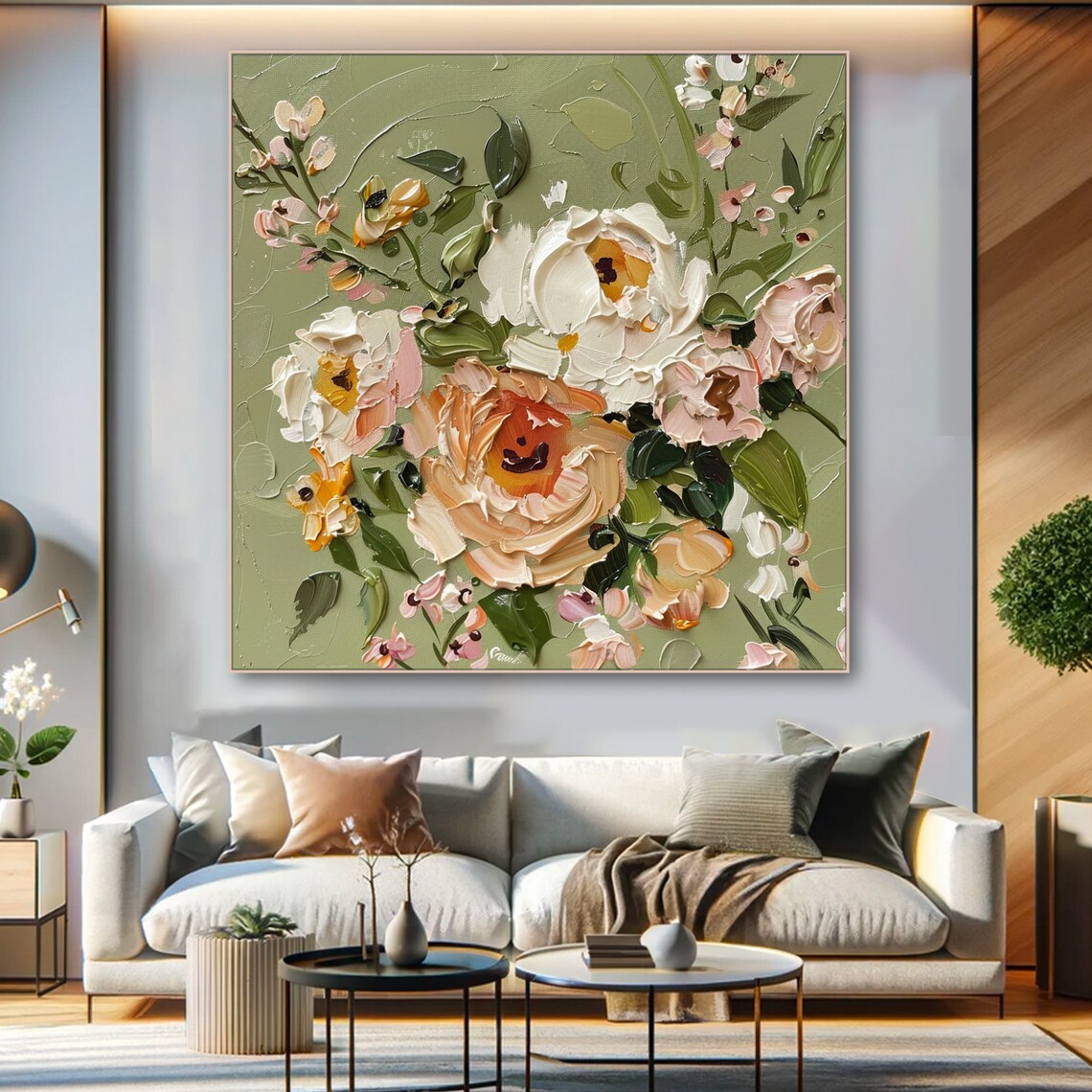 White Peony Bloom Impasto Oil Painting Neutral Floral Botanical Poster - Image 5