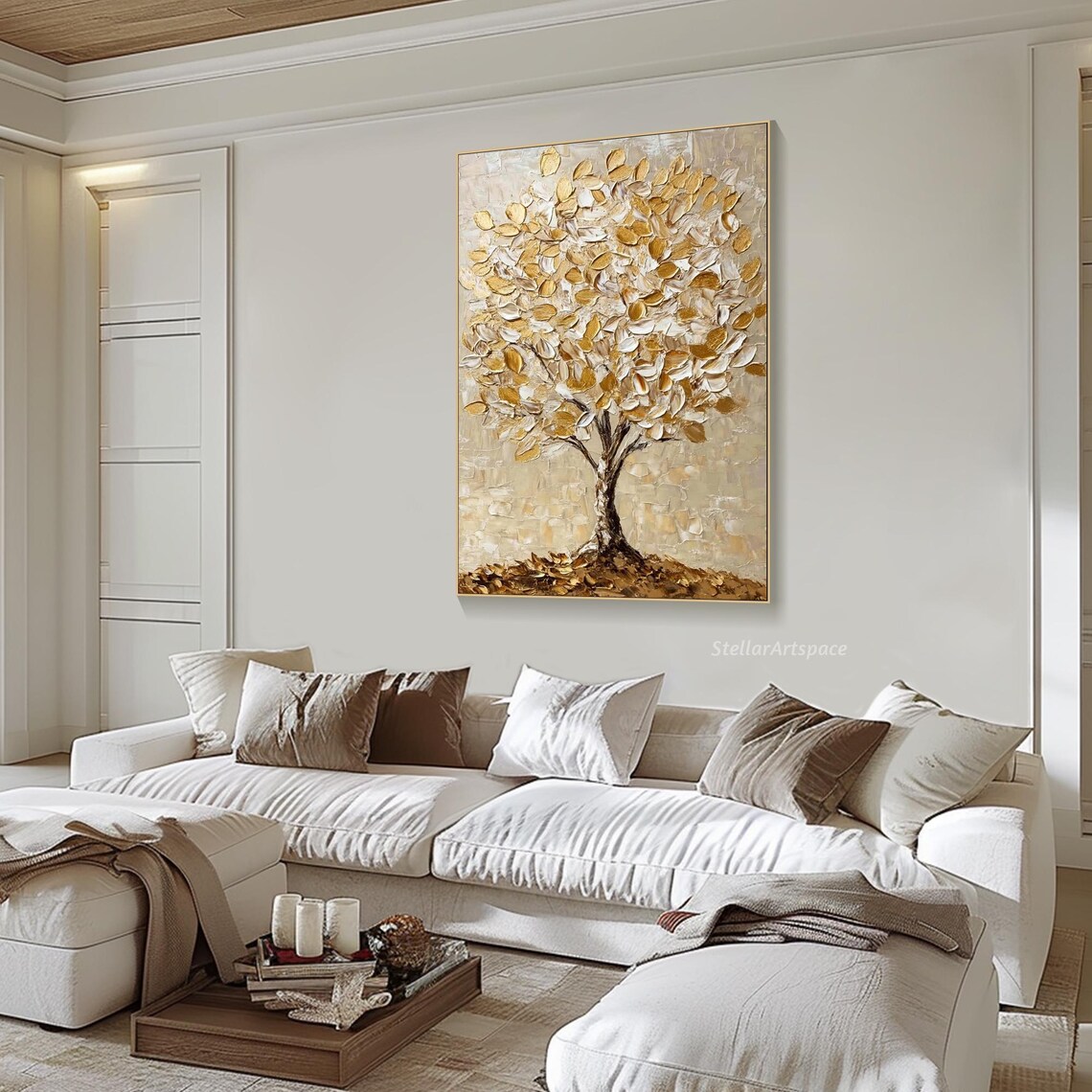 Gold Tree Of Life White Gold Leaves Neutral Elegant Wall Art - Image 6