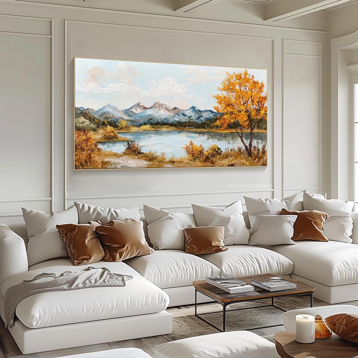 Autumn Mountain Lake Snow Capped Peaks Golden Fall Foliage Art Poster - Image 6
