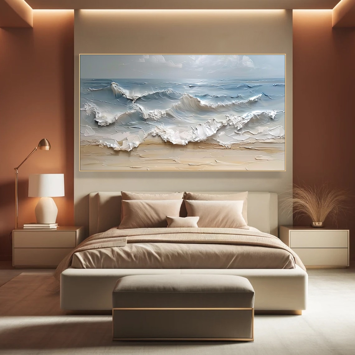 Blue Ocean Wave Painting, Contemporary Living Room Art - Image 5