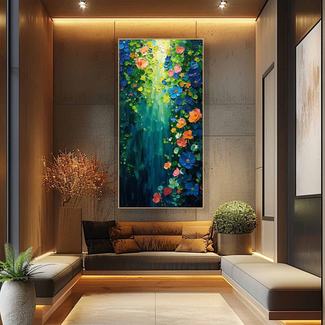 Enchanted Garden Sunlit Flowers Blue Pink Vertical Botanical Poster - Image 4