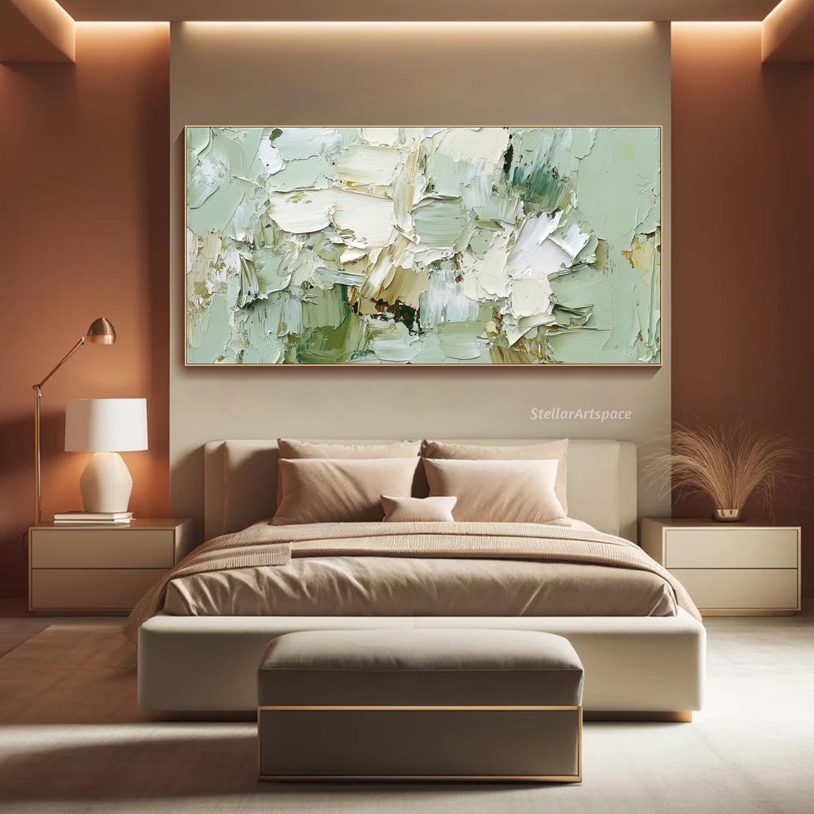 Sage Green Abstract Impasto Earth Tone Minimalist Texture Wall Art - Image 4