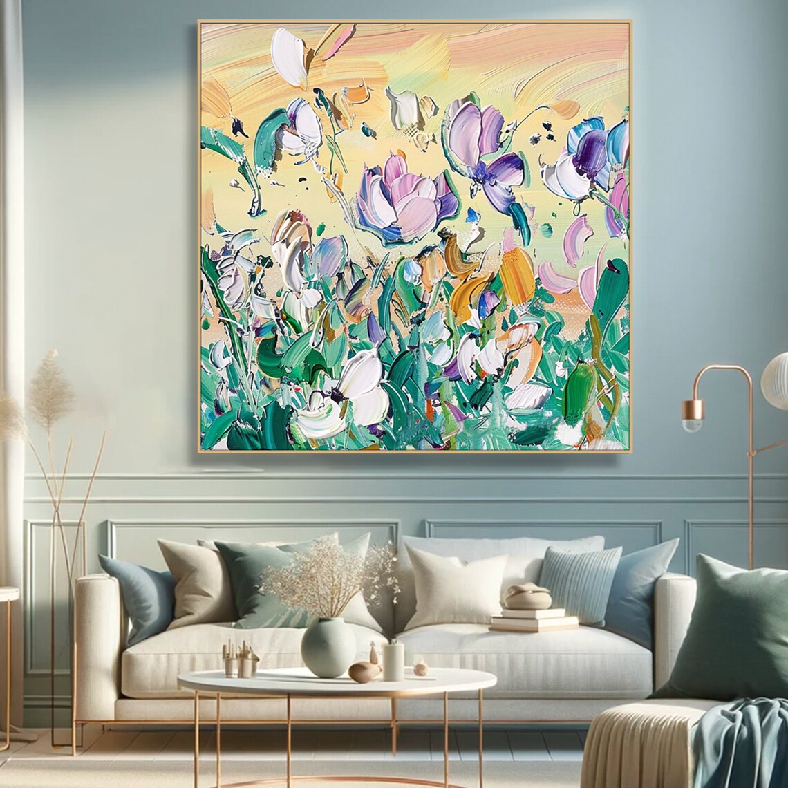 Dreamy Pastel Flowers Lavender Cream Green Impasto Floral Poster - Image 6