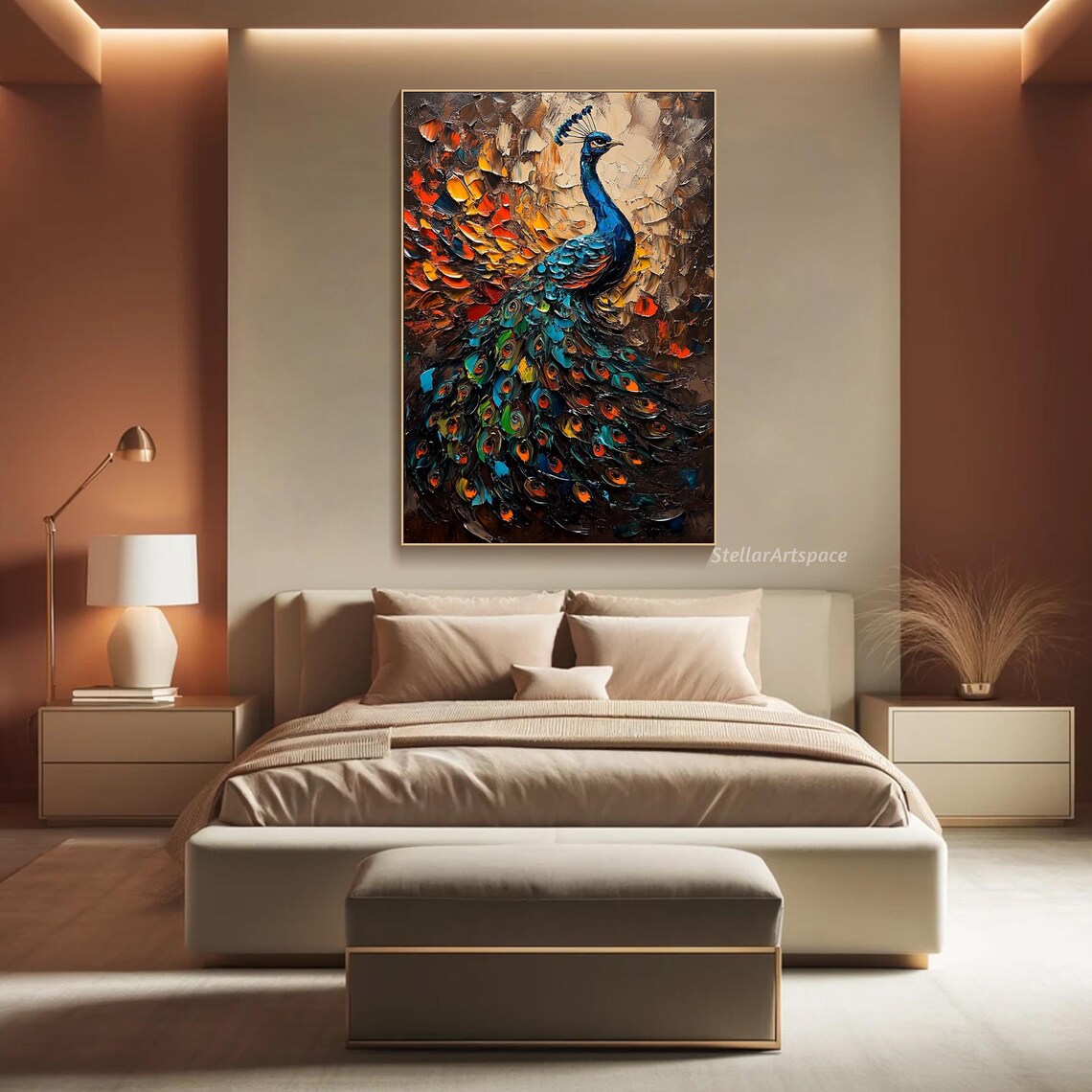 Peacock Oil Painting, Modern Home Decor Art Print - Image 5
