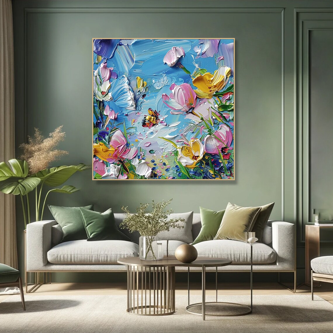 Colorful Blossom Butterfly Garden Impasto Oil Painting Floral Poster - Image 5