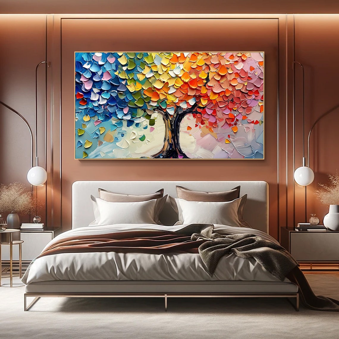 Rainbow Gradient Tree Multicolor Leaves Palette Knife Art Poster - Image 2