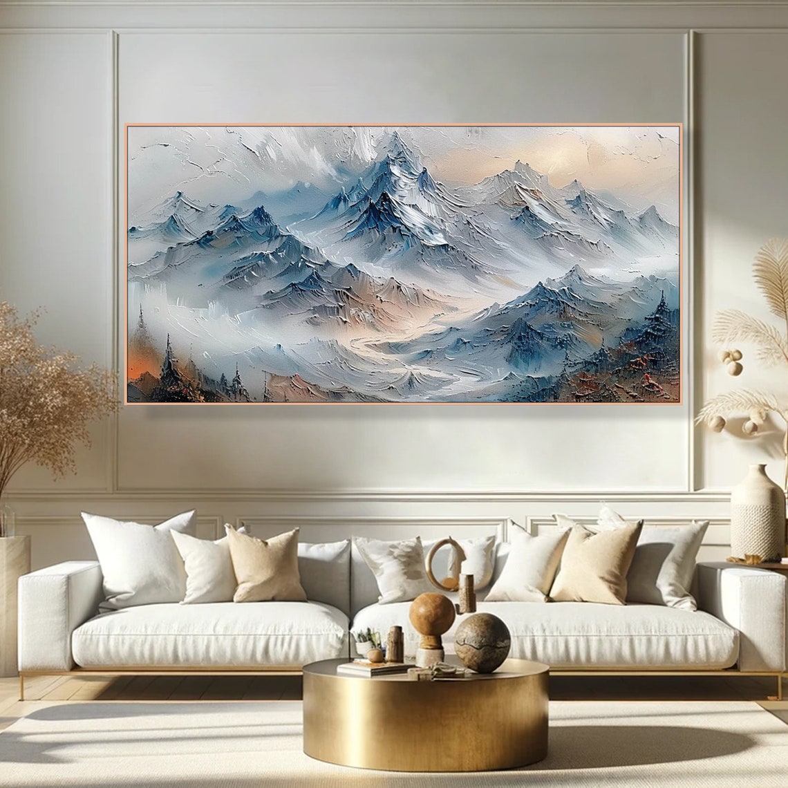 Misty Blue Mountain Peaks Textured Minimalist Landscape Art Poster - Image 5