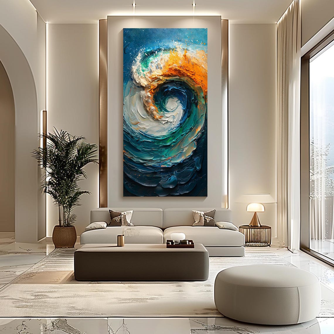 Swirling Teal Ocean Wave Abstract Textured Impasto Vertical Poster - Image 4