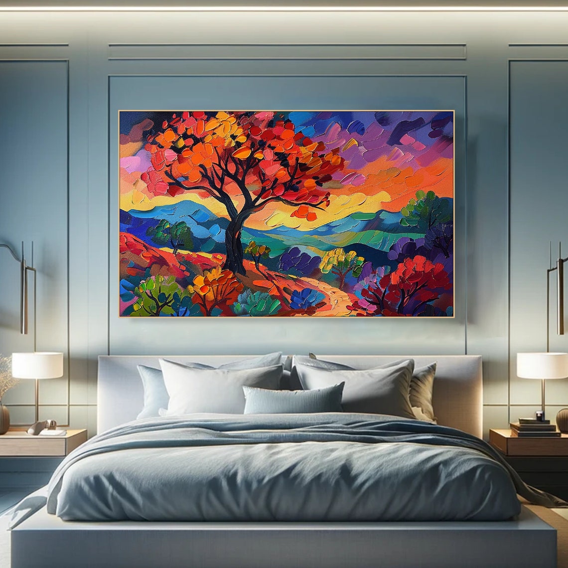 Rainbow Tree Vibrant Autumn Landscape Dreamy Impasto Nature Poster - Image 5