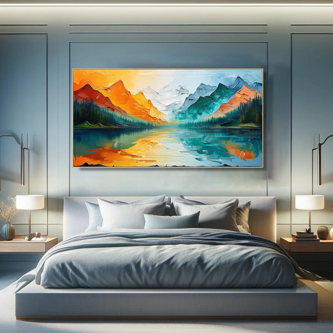 Sunset Mountain Lake Golden Peaks Mirror Reflection Landscape Poster - Image 4