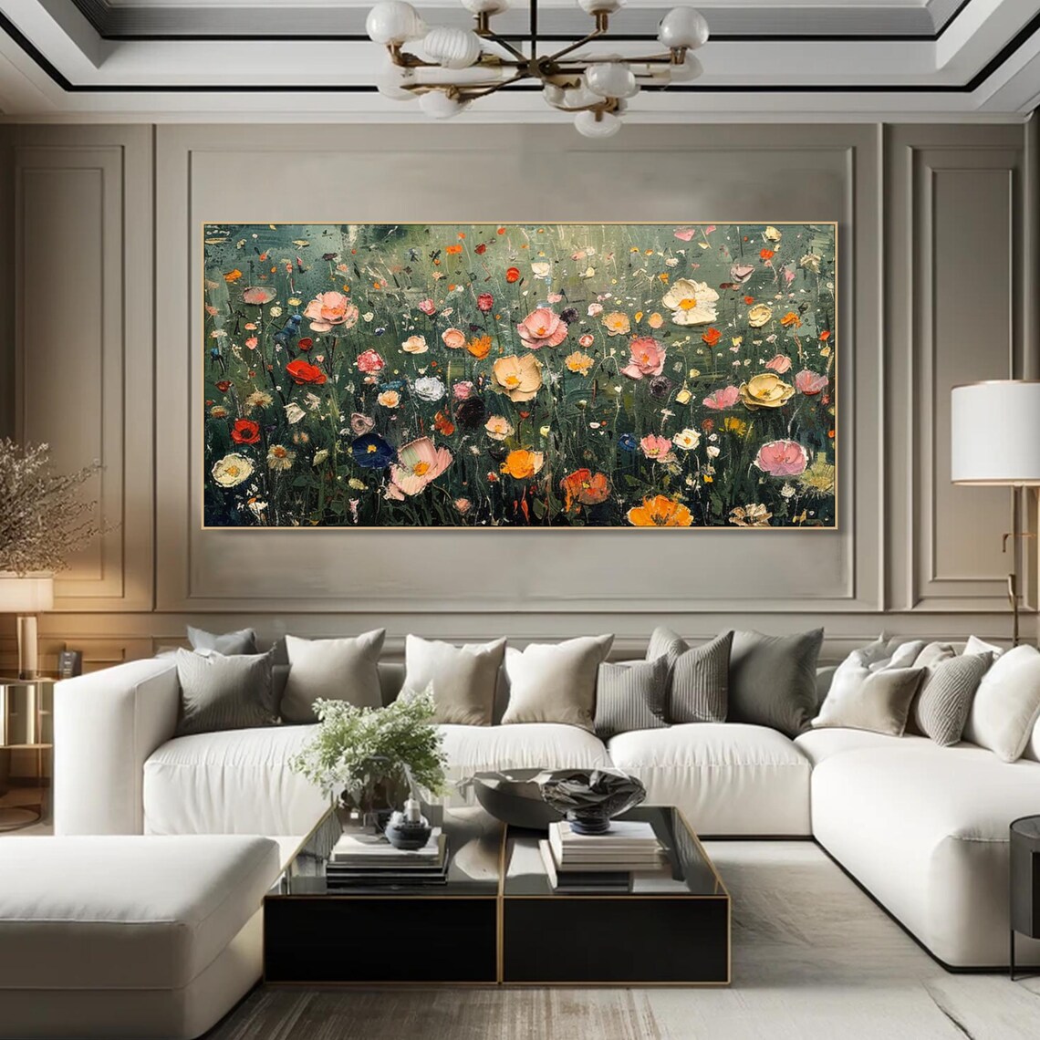 Colorful Wildflower Meadow Dark Green Textured Oil Painting Poster - Image 6