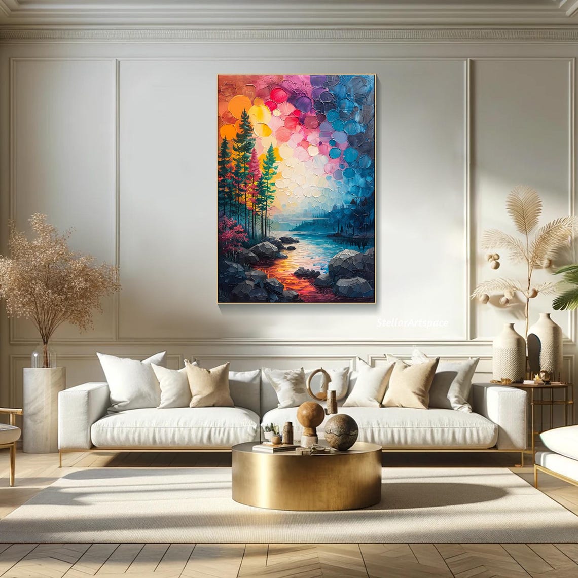Pine Forest Colorful Starry Sky Mountain Stream Vertical Poster - Image 2