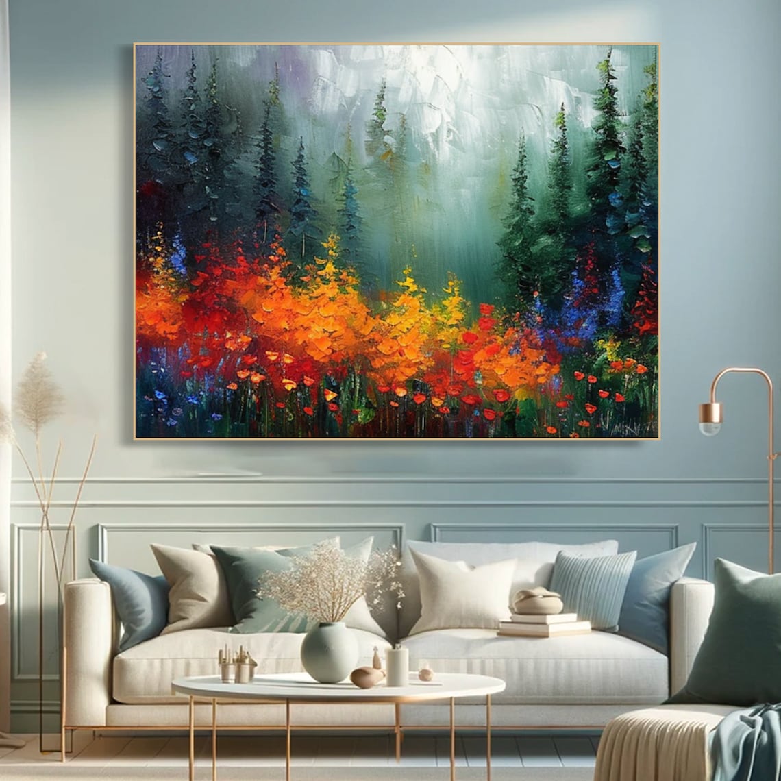 Impasto Textured Tree in Tranquil Forest Art Print - Image 3
