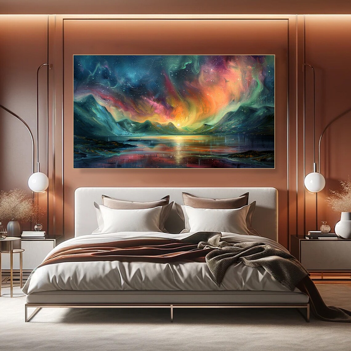 Aurora Borealis Colorful Night Sky Mountain Lake Reflection Poster - Image 3