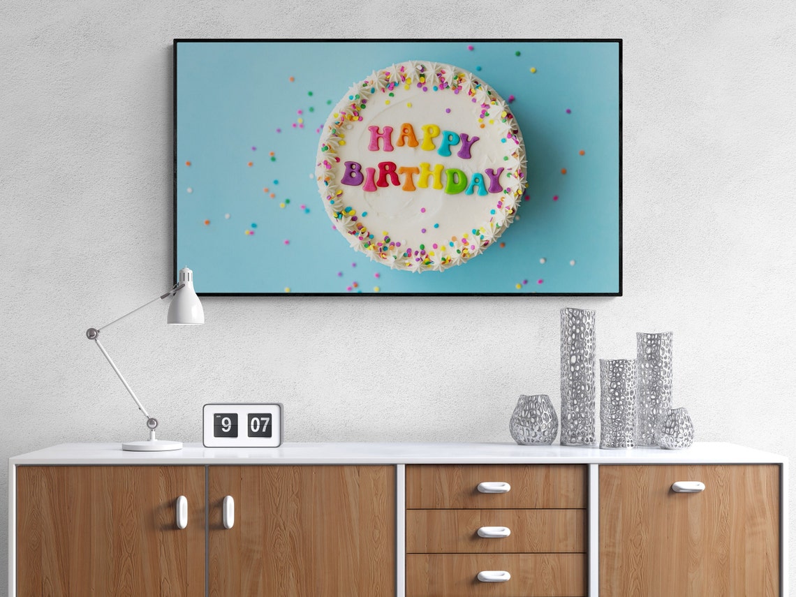 Happy Birthday Cake Blue Background Party Photo Poster Decor - Image 3