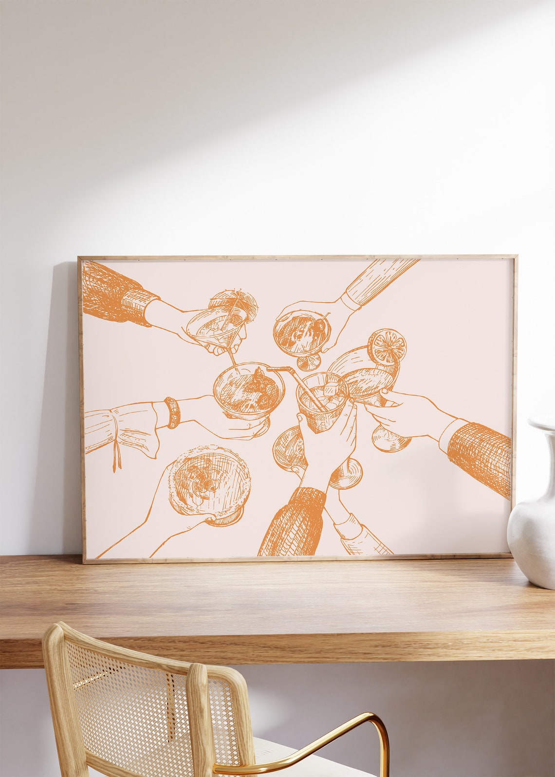 Cheers Cocktail Toast Orange Line Art Sunny Happy Hour Bar Poster - Image 2
