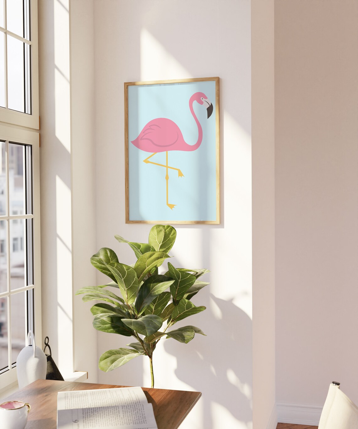 Blue Flamingo Minimal Art Print, Boho Bird Decor - Image 3