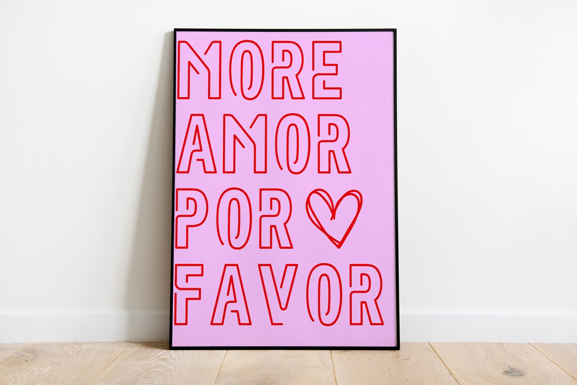 More Amor Por Favor Love Quote Print Pink Red Maximalist Wall Art - Image 3