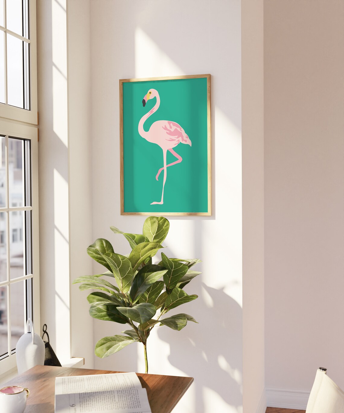 Green Flamingo Art Print, Modern Boho Bird Decor - Image 4