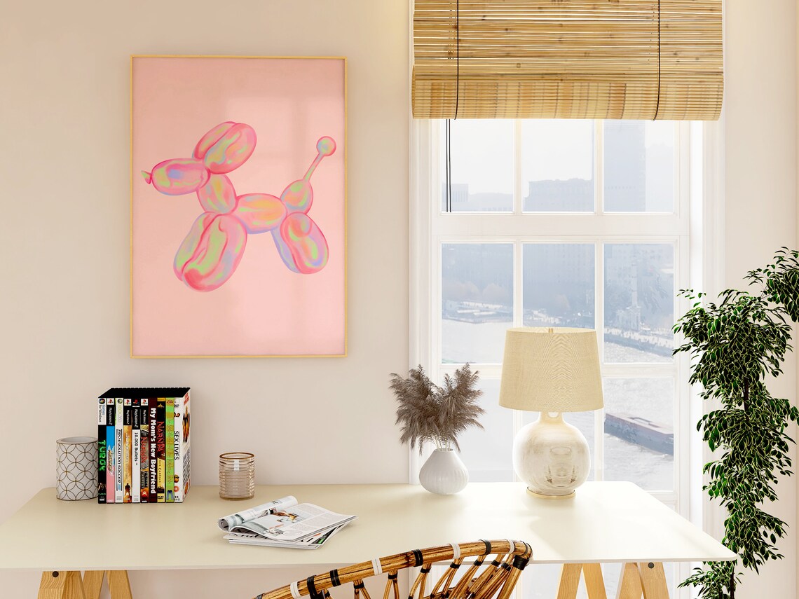 Pink Balloon Dog Art Print, Preppy Dorm Decor - Image 2