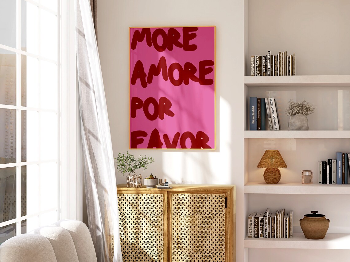 Trendy Maximalist More Amore Por Favor Pink Red Girly Dorm Poster - Image 3