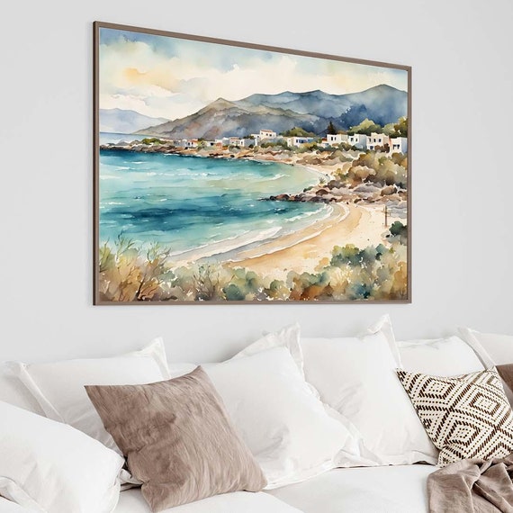 Elafonissi Beach Watercolor Painting Crete Greece Art Print Seascape Fine Travel Poster Gift