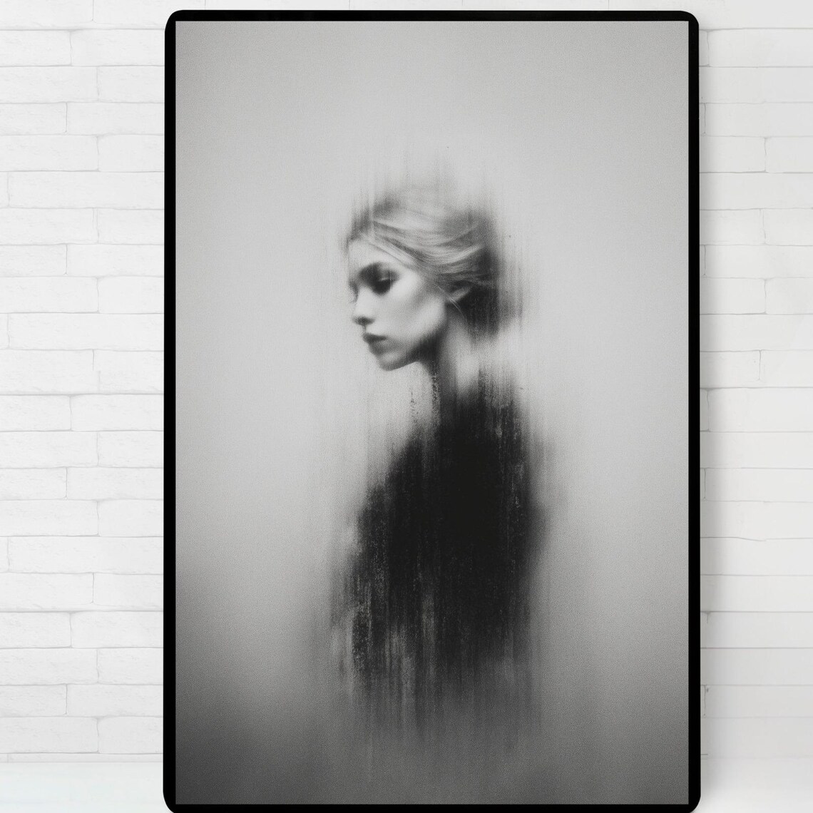 Ghostly Fading Woman Portrait Black White Ethereal Art Poster