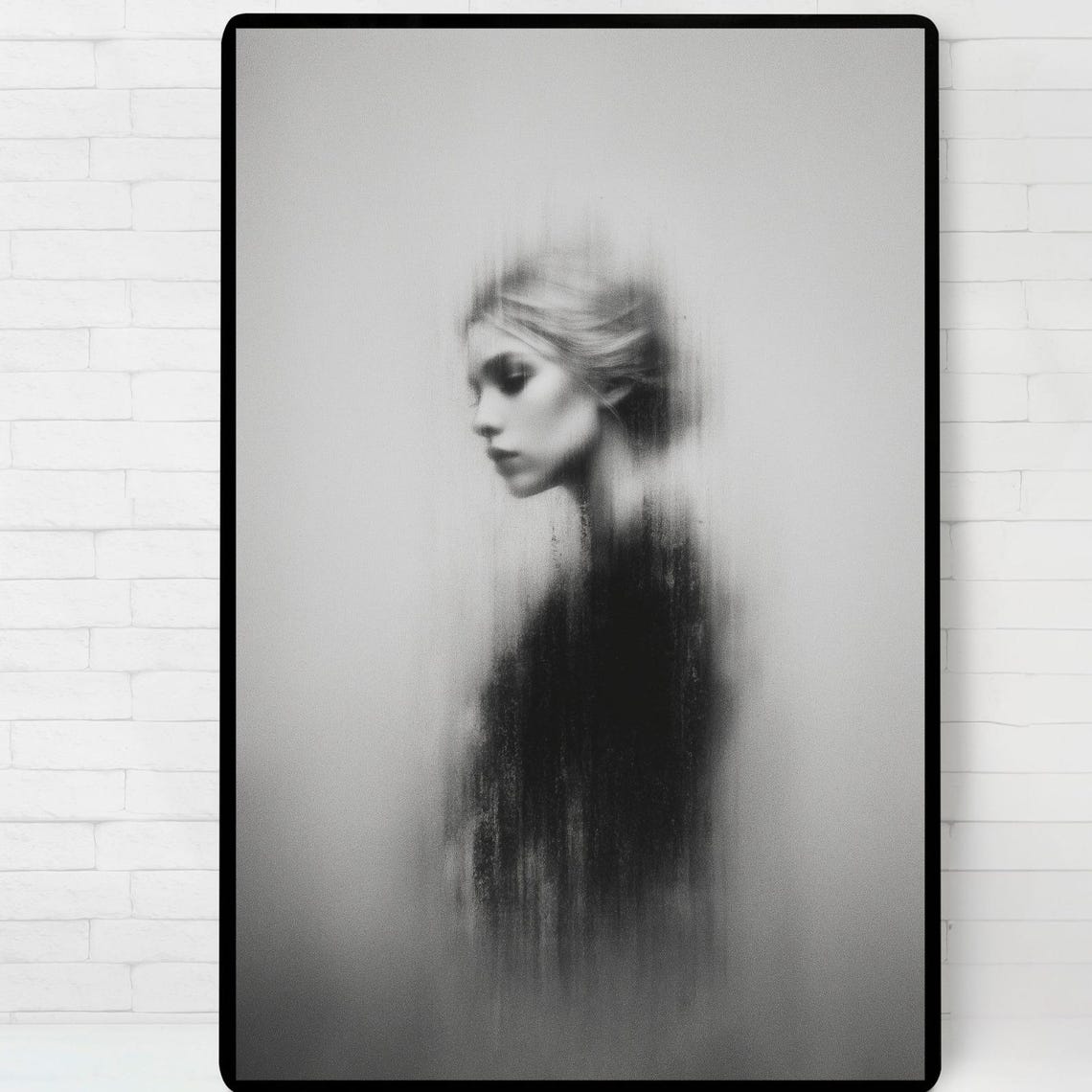 Woman In Black And White Poster Illustration Print Wall Art Instant