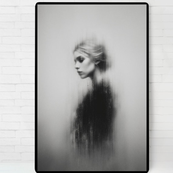 Ghostly Fading Woman Portrait Black White Ethereal Art Poster