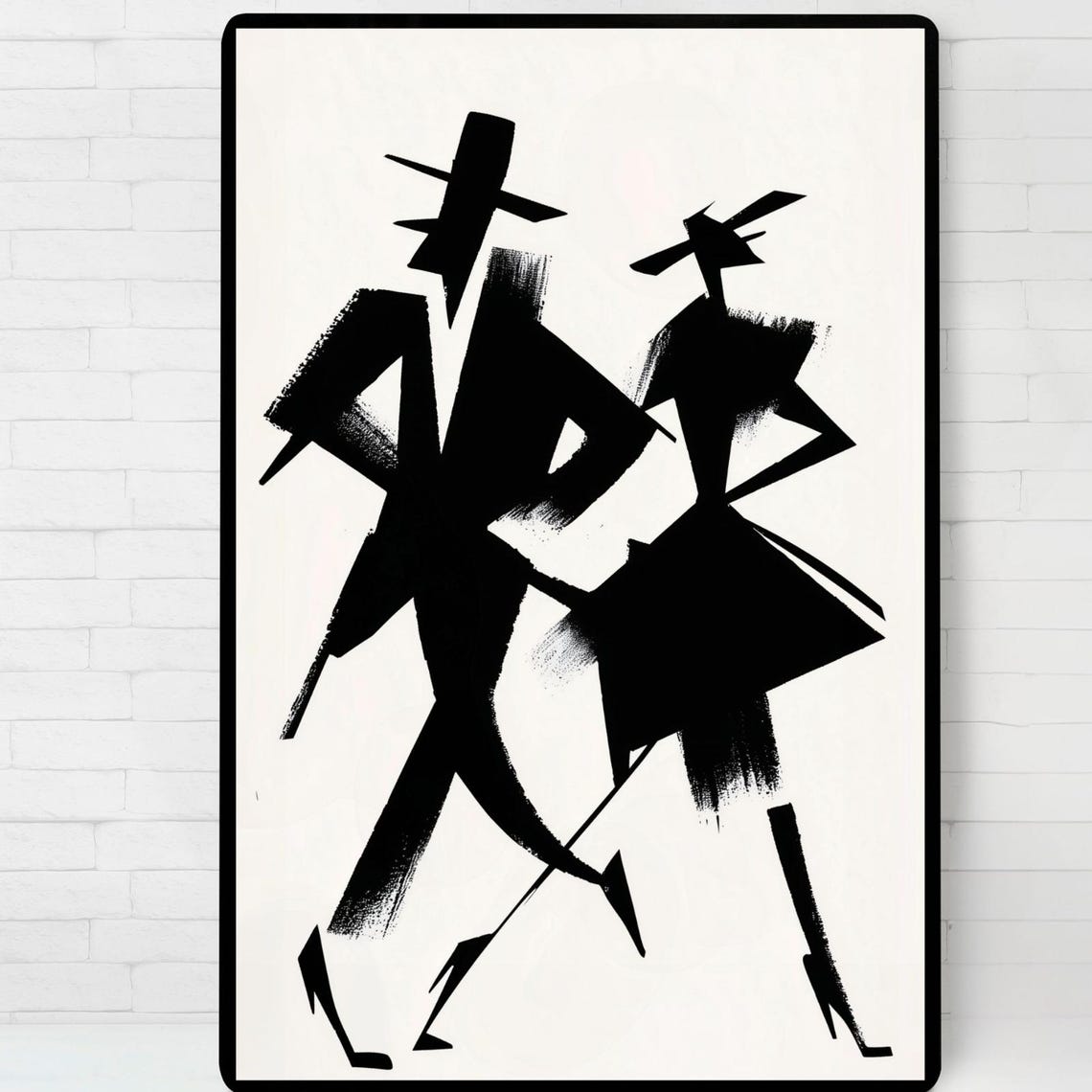 Tango Couple Black White Silhouette Dance Ink Sketch Art Poster