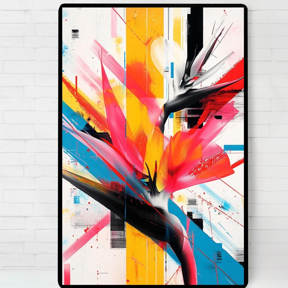 Abstract Bird Of Paradise Bloom Electric Neon Modern Flower Art Print Decor