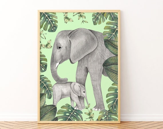 Elephant Jungle Nursery Art Print, Safari Animals