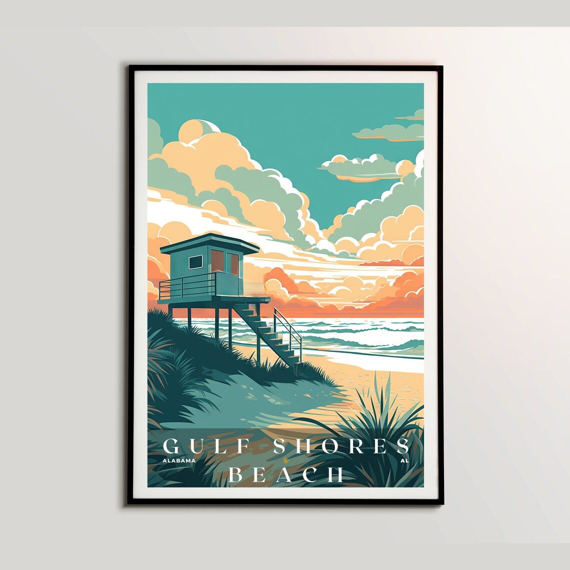 Gulf Shores Retro Travel Poster, Beach Art Print