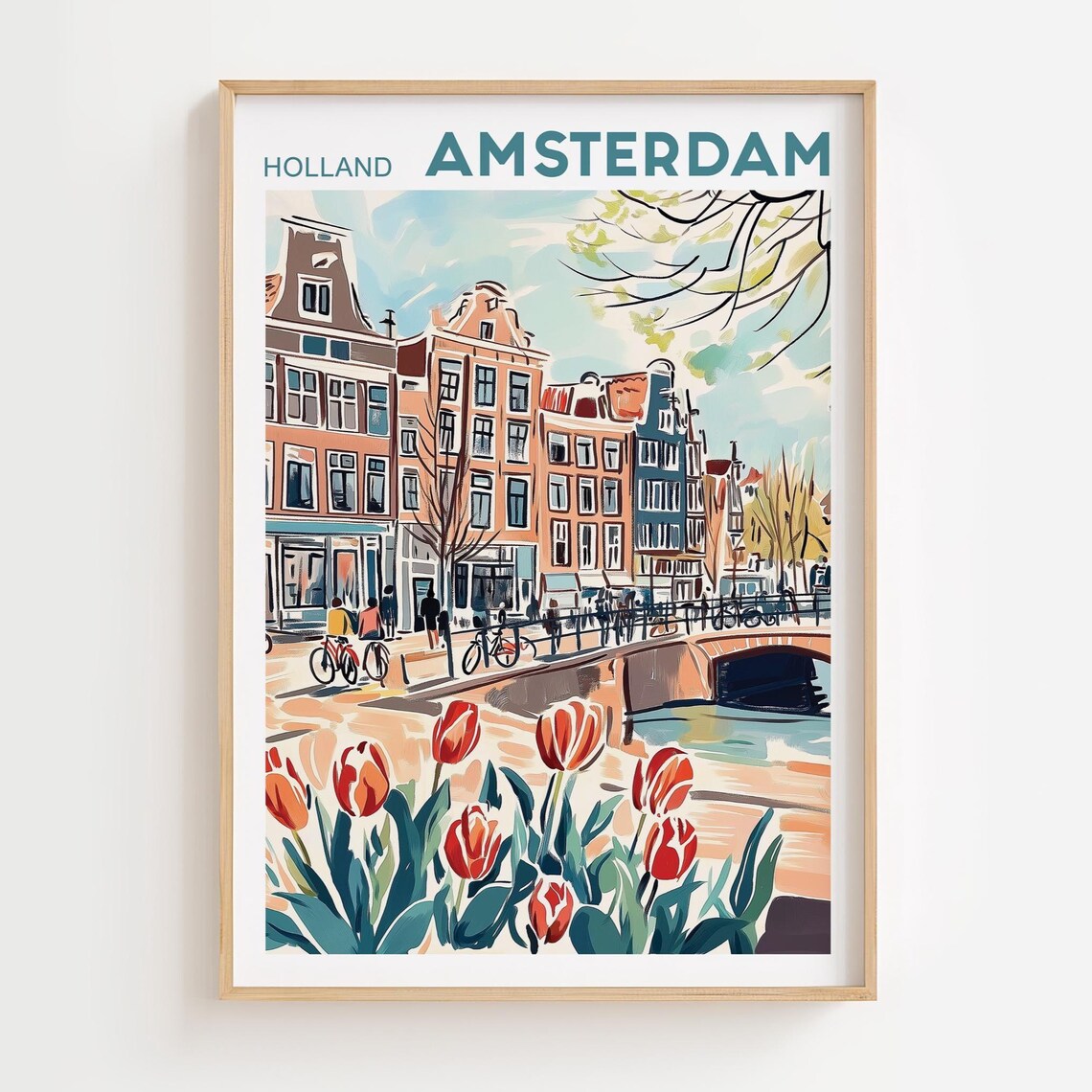 Amsterdam Travel Poster, Netherlands Fall Wall Decor