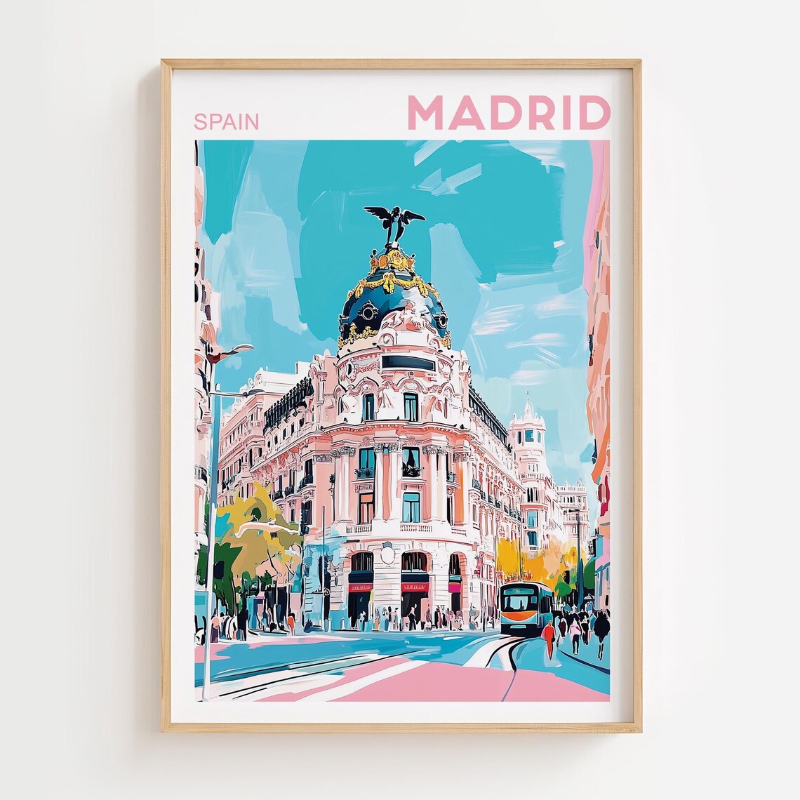 Madrid Watercolor Cityscape Art Print, Spain Travel