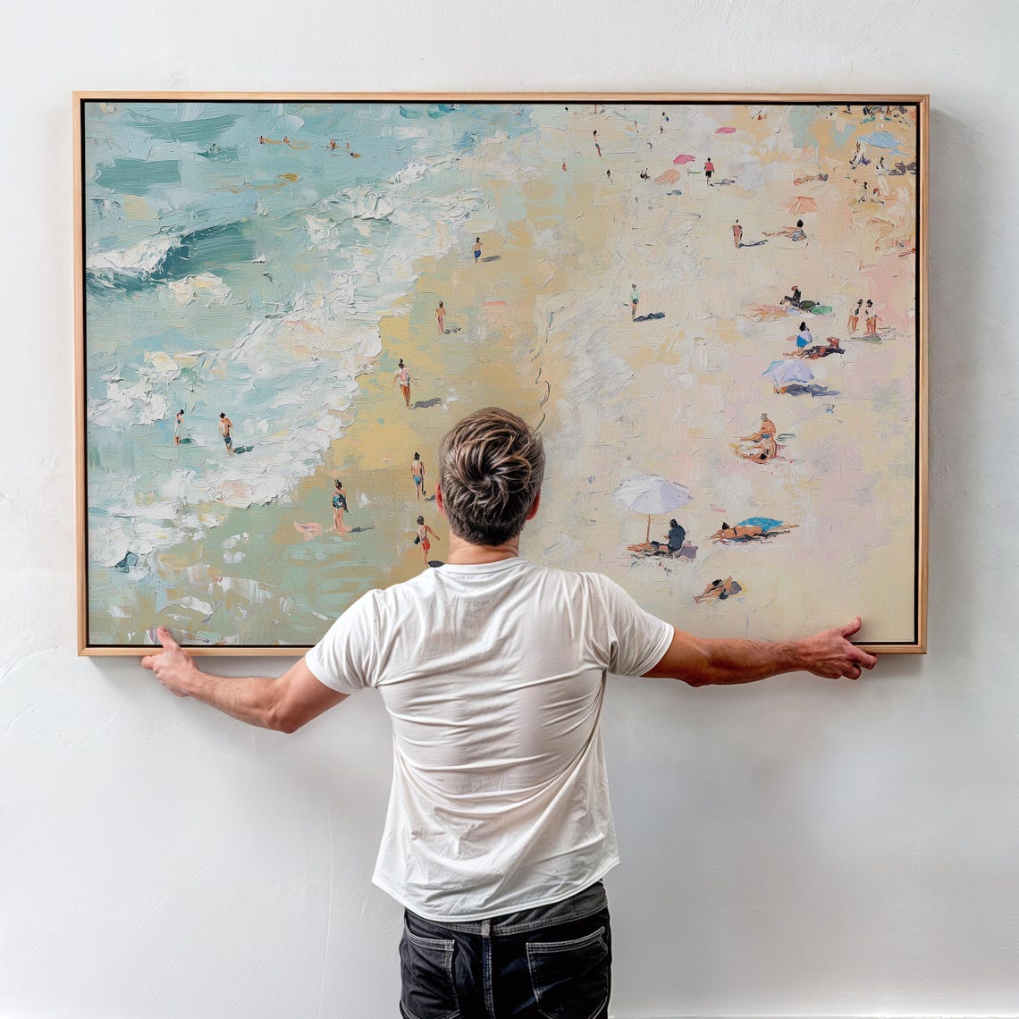 Dreamy Aerial Pastel Beach Shoreline Summer Coastal Art Poster - Image 4