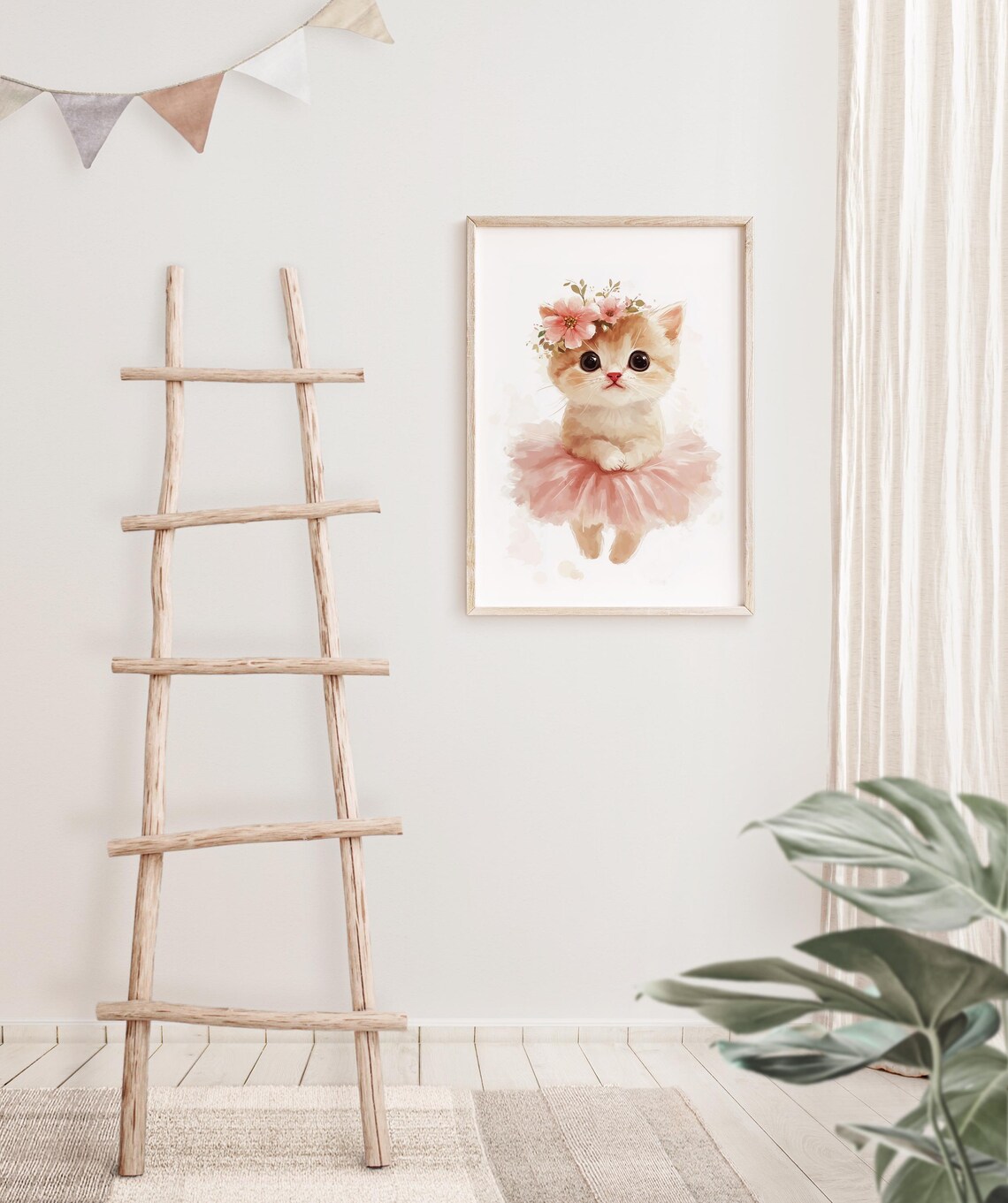 Precious Wide-Eyed Kitten Ballerina in Pink Tutu Nursery Art Poster - Image 3