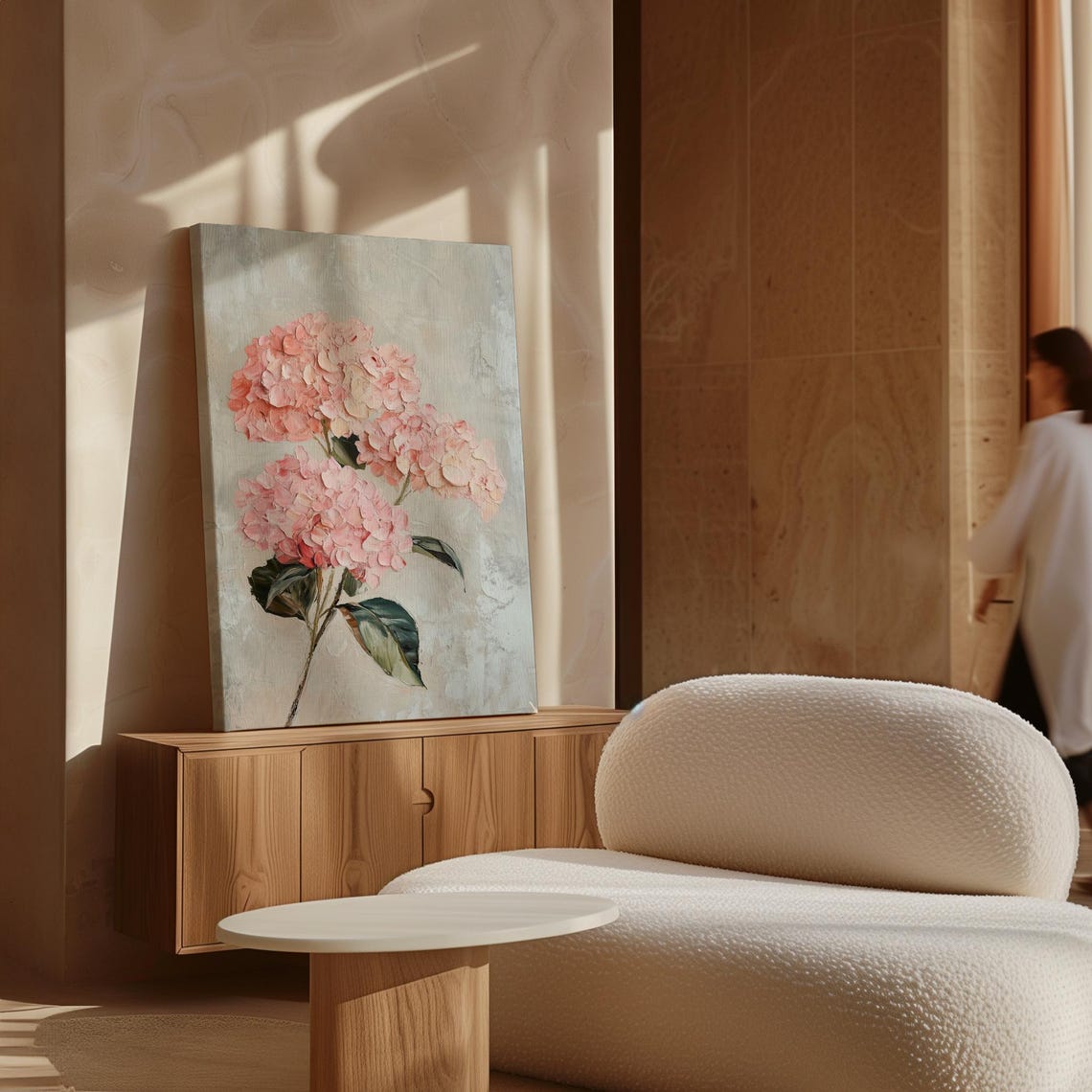 Soft Pink Hydrangea Blossoms Textured Impasto Floral Art Poster - Image 4