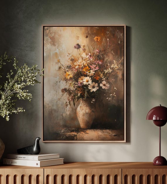 Floral Painting Wall Art Vintage Floral Painting Print Impressionist Art Moody Dark Flower Print Elegant Flowers Wall Decor