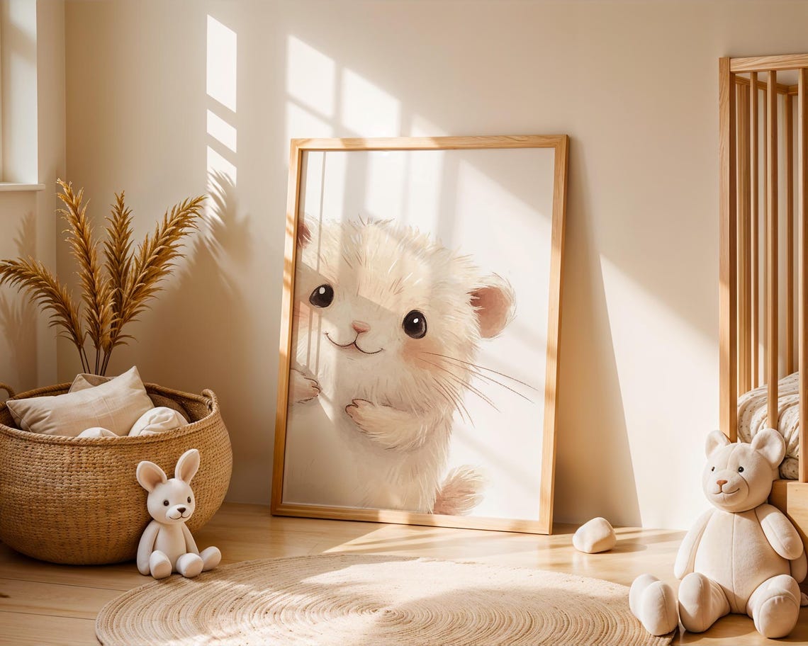 Cute Fluffy Watercolor Hamster Nursery Wall Art Rosy Cheeks Art - Image 4