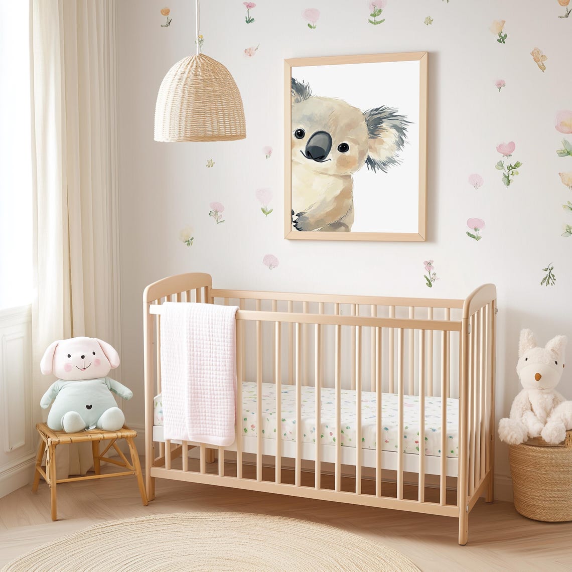 Cute Smiling Watercolor Koala Nursery Wall Art Fluffy Baby Animal - Image 5