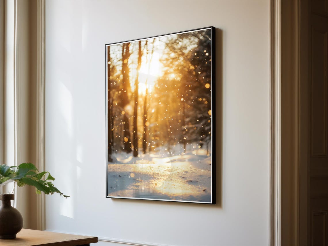 Golden Sunlight Through a Snowy Winter Forest With Bokeh Poster - Image 3