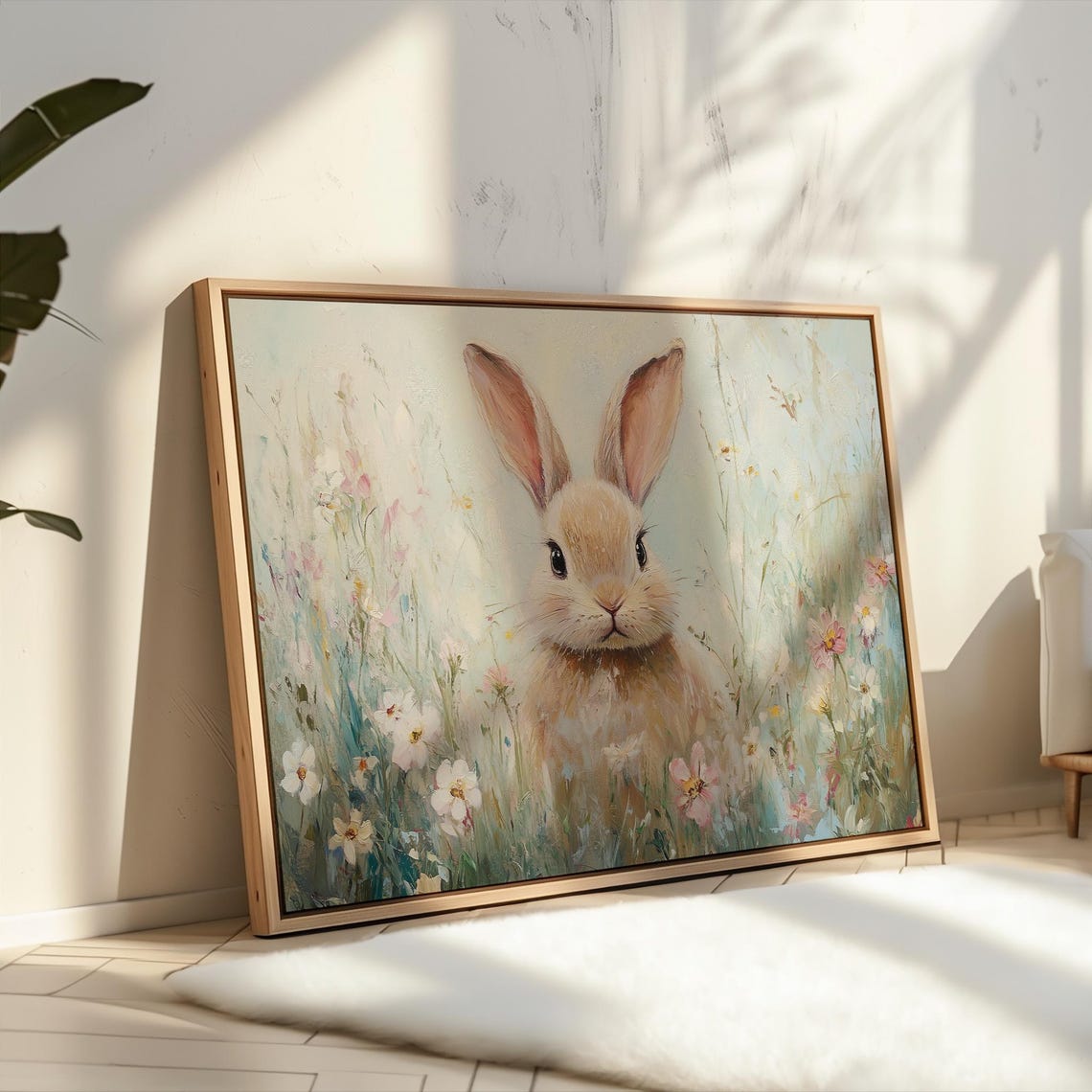 Adorable Bunny in a Pastel Wildflower Meadow Spring Easter Art Poster - Image 2