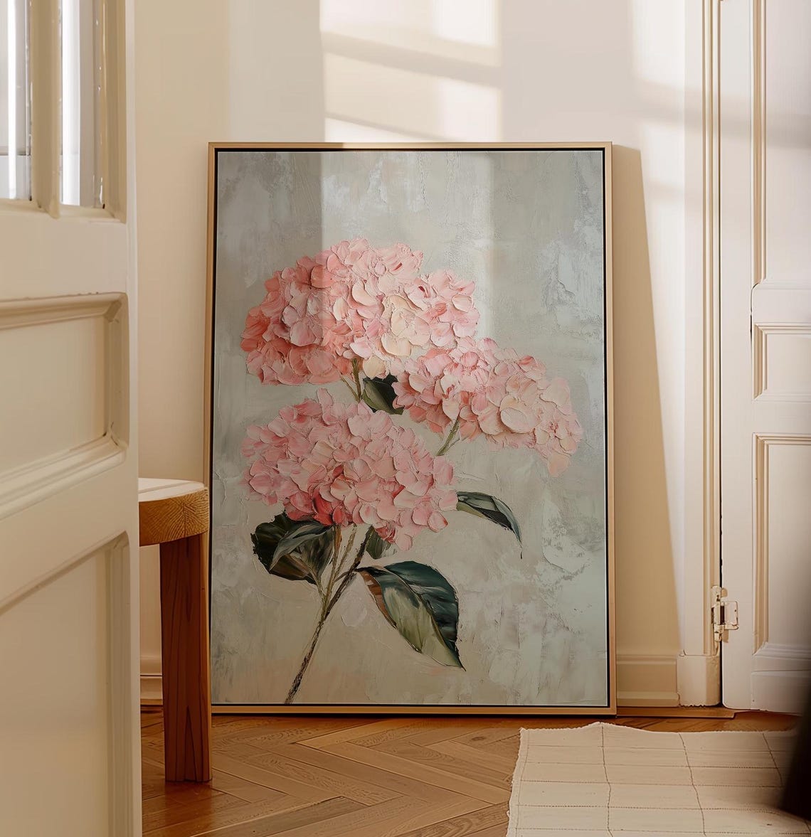 Soft Pink Hydrangea Blossoms Textured Impasto Floral Art Poster - Image 5